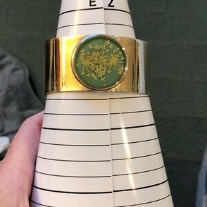 Silver Tone cuff bracelet with pressed flowers